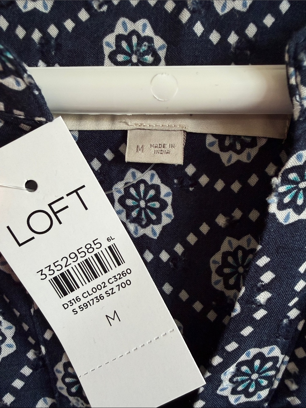 NWT LOFT Navy Printed Short Sleeve Tiered Mini Dress - Picture 2 of 12